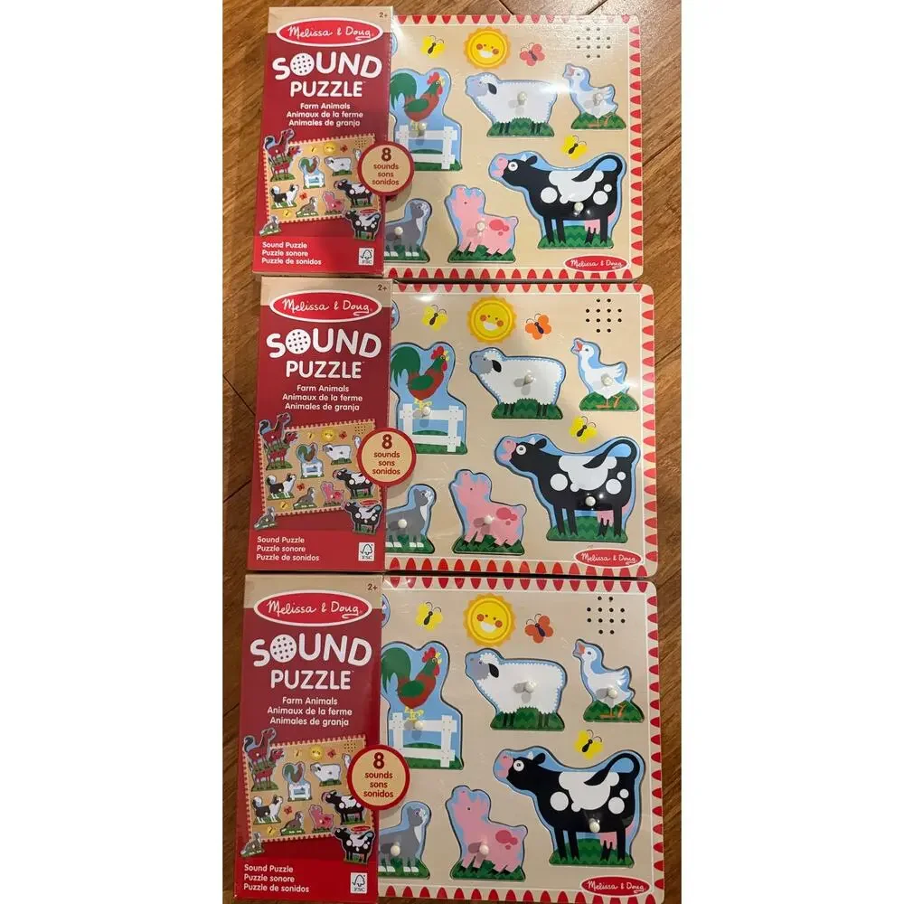 Lot of 3 Melissa & Doug Farm Animals Sound Wooden Puzzles Brand New Ages 2+ 2025